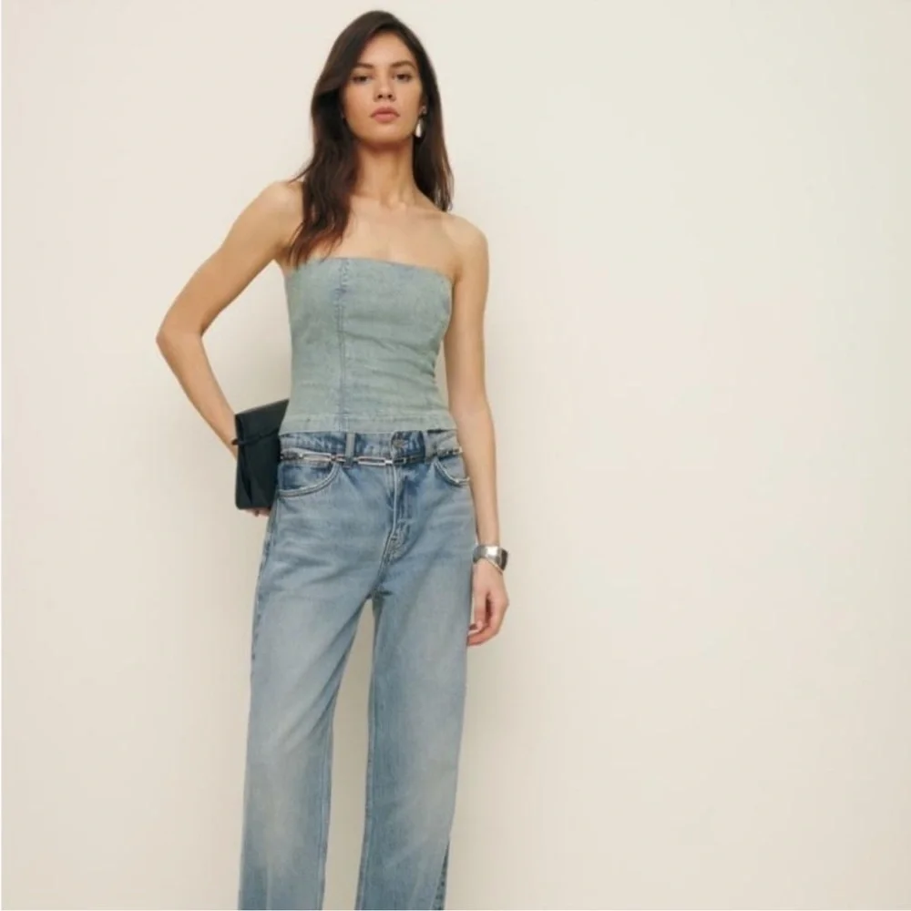 NWT Reformation Colleena Strapless Denim Top Blue 6 - Picture 5 of 16